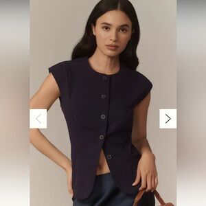 Anthropologie Navy Structured Cap Sleeve Blouse Vest Style Womens Size L